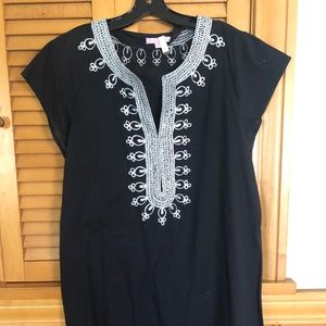 CALYPSO St Barth Black Silver Embroidered Tunic -L